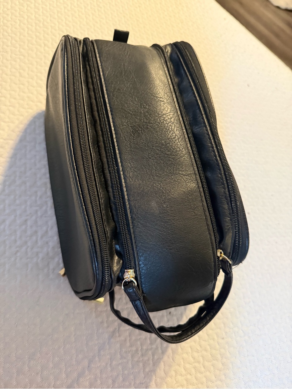 Black Unisex Double-Zip Leather Travel Toiletry Bag